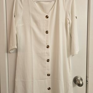 Ivory Button-Front V-Neck Dress